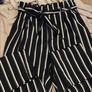 Navy & white striped paper bag dress pants
